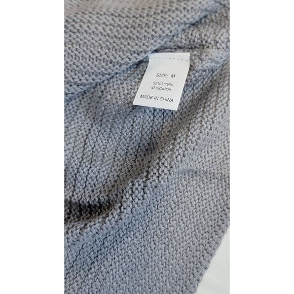 Hooded Sweater Sassy Grey Knit Distressed V-Neck Fringe Detail Womens Medium NEW - Picture 6 of 10